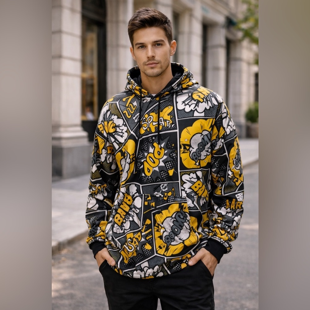 Oh Snap! By Drill Clothing Co Yellow Black Boom Pop Graphic Print Hoodie M